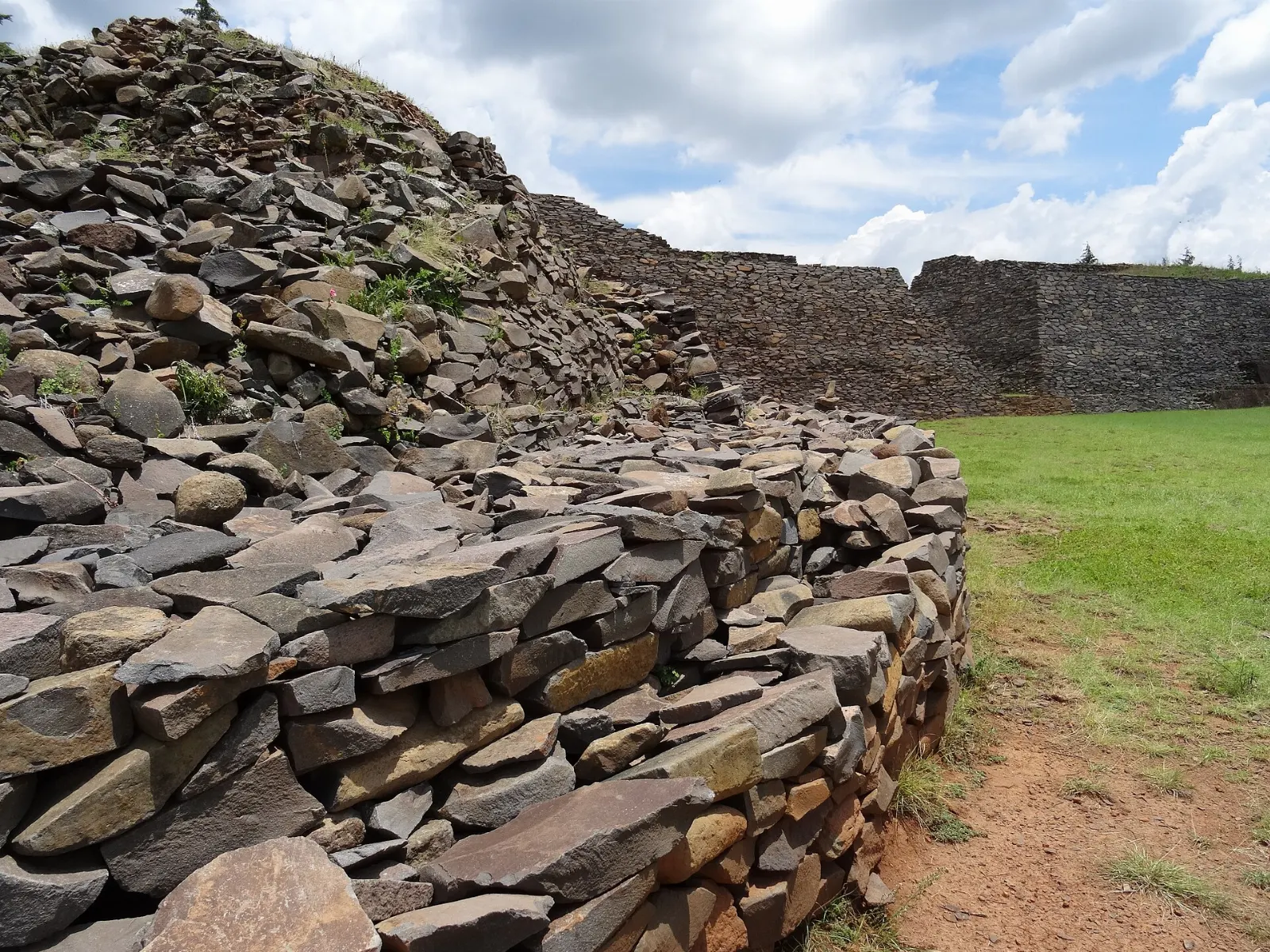 Round and rectangular stone platforms at the Tzintzuntzan archaeological site, Pátzcuaro, Michoacán
