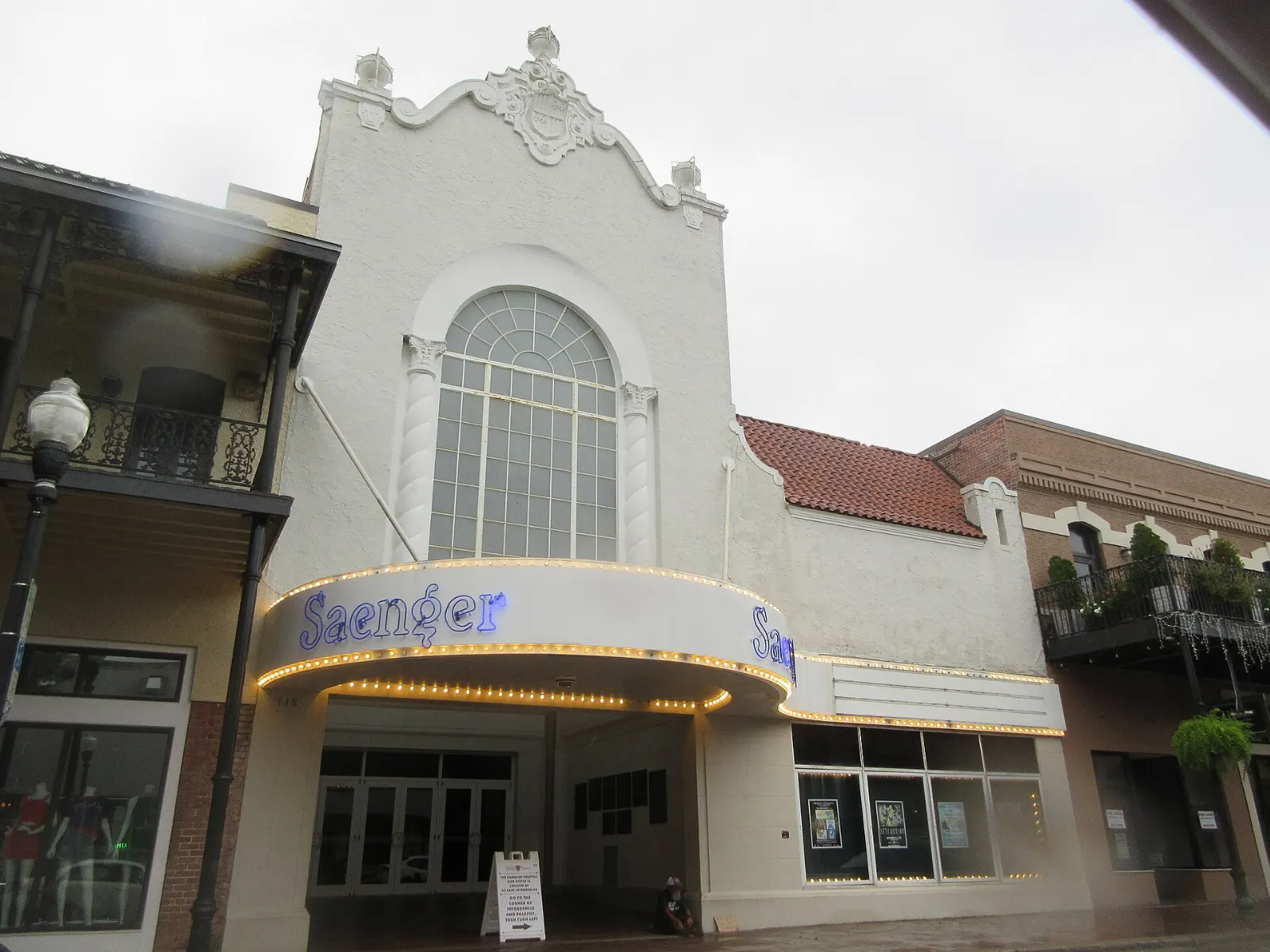 The Saenger Theatre facade on Palafox Street in downtown Pensacola, Florida
