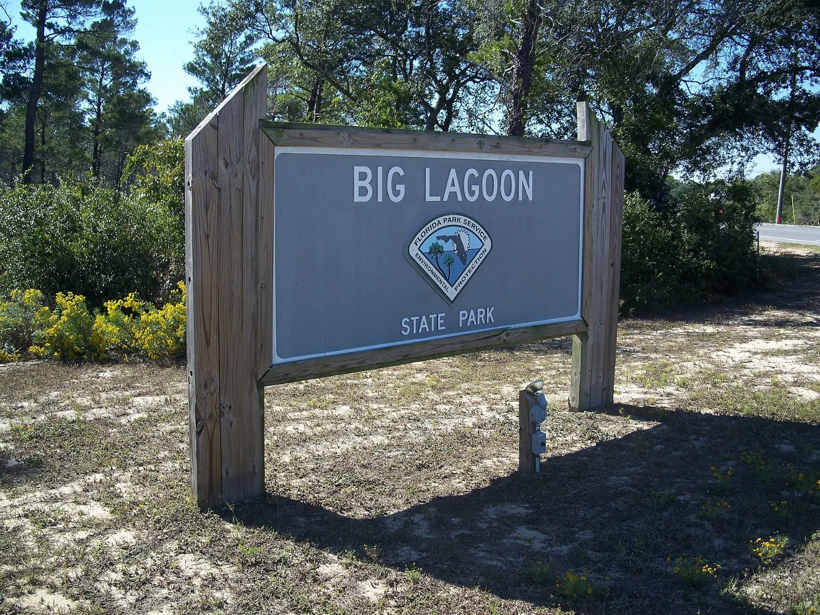 Boardwalk crossing marsh and water at Big Lagoon State Park, Pensacola, Florida