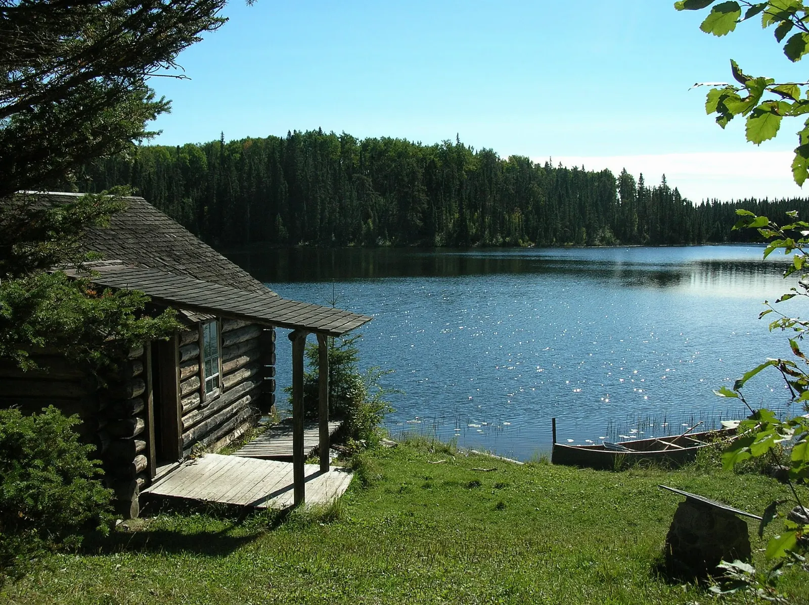 Grey Owl's log cabin on the shore of Ajawaan Lake, Prince Albert National Park, Saskatchewan