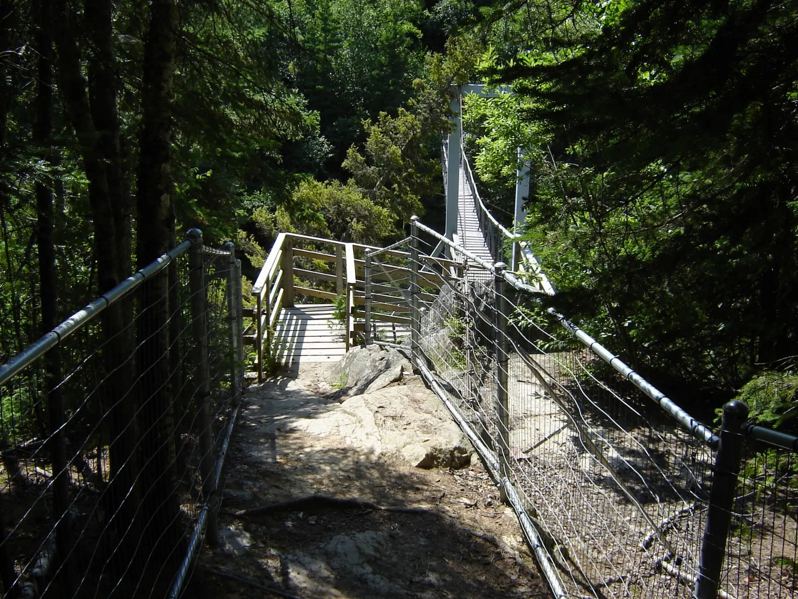 Suspension bridge over the White River gorge in Pukaskwa, Pukaskwa National Park, Ontario