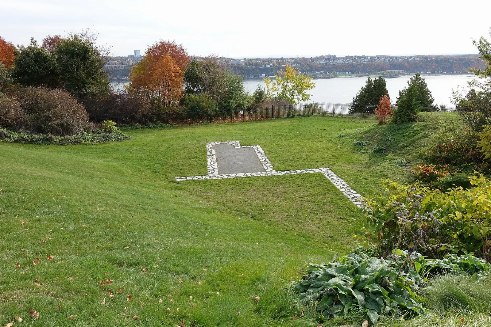 Wide green lawns of the Plains of Abraham overlooking the Saint Lawrence River, Quebec City, Canada