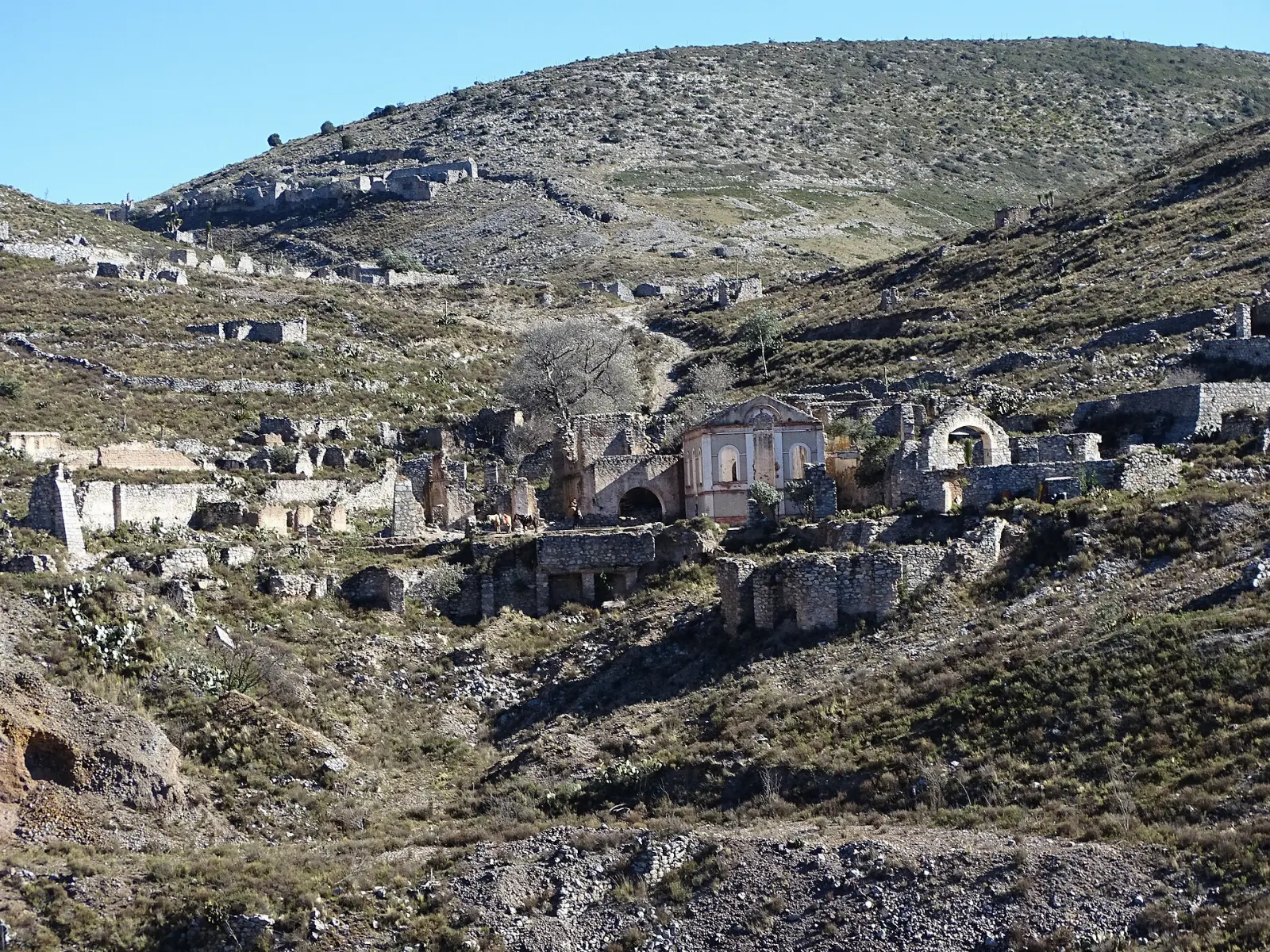 Ruined stone buildings from the silver mines near Real de Catorce, San Luis Potosí