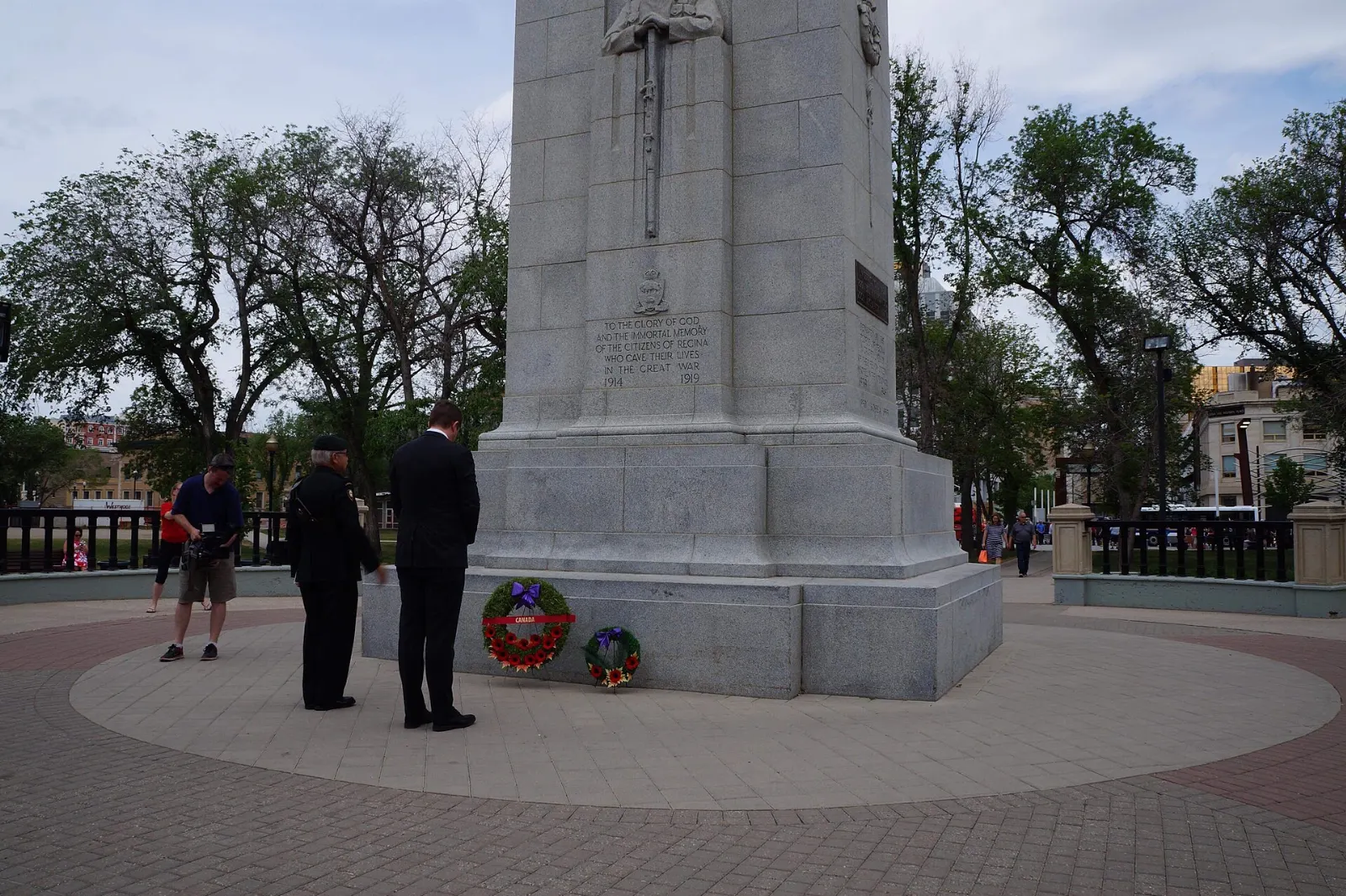 War memorial and trees in Victoria Park in downtown Regina, Saskatchewan