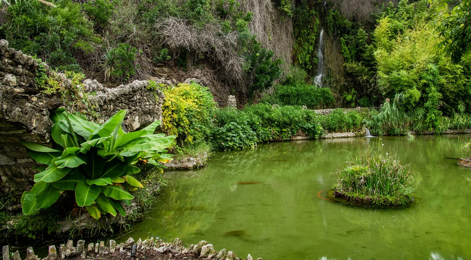 Stone bridges, pools and a waterfall in the Japanese Tea Garden, San Antonio, Texas