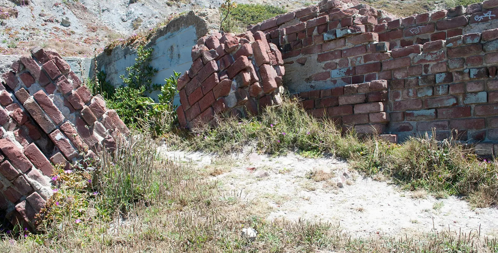 The concrete ruins of the Sutro Baths beside the Pacific Ocean at Lands End, San Francisco, California