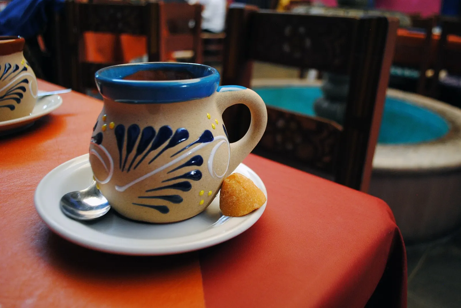 Clay mug of café de olla with cinnamon, San José del Pacífico, Oaxaca