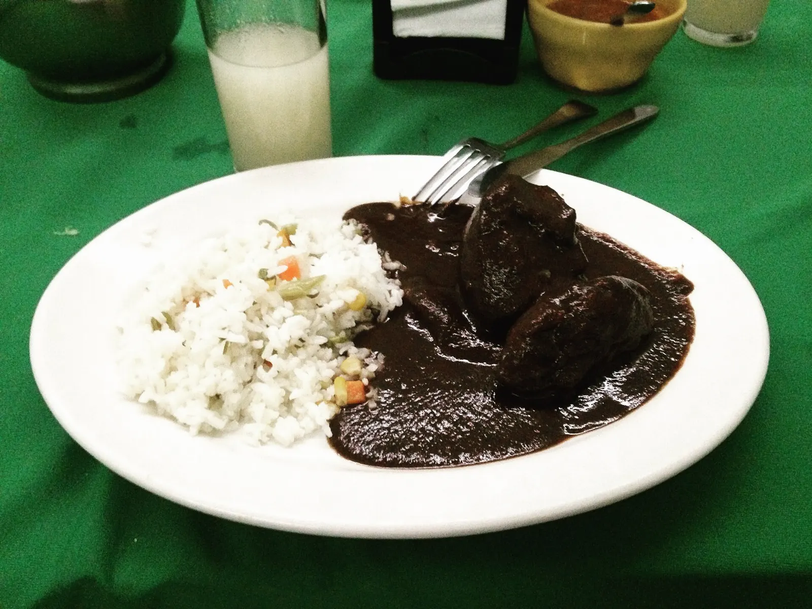Chicken covered in dark mole negro sauce, San José del Pacífico, Oaxaca