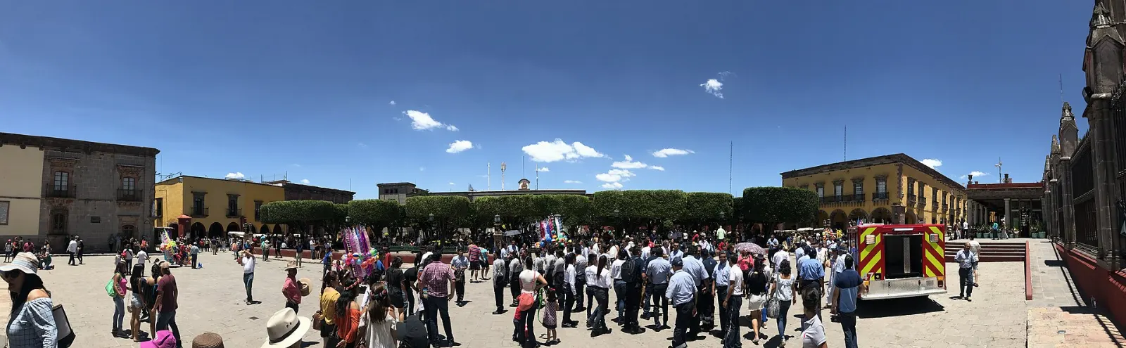 Main square with trimmed trees in San Miguel de Allende, Guanajuato