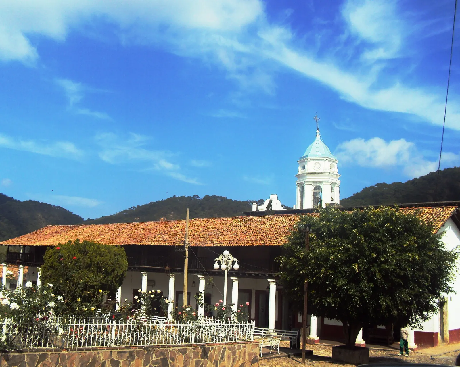 Cobblestone street with tiled roofs in San Sebastián del Oeste, Jalisco