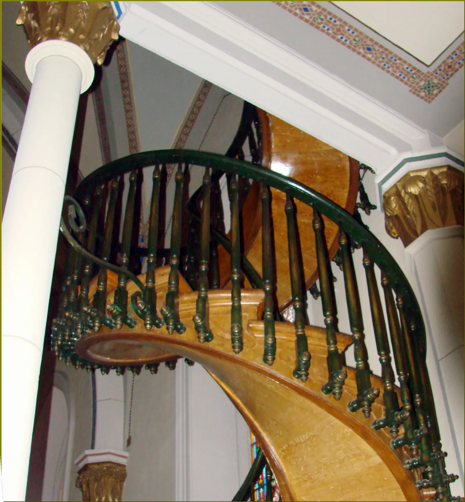 The spiral wooden staircase inside Loretto Chapel rising to the choir loft, Santa Fe, New Mexico