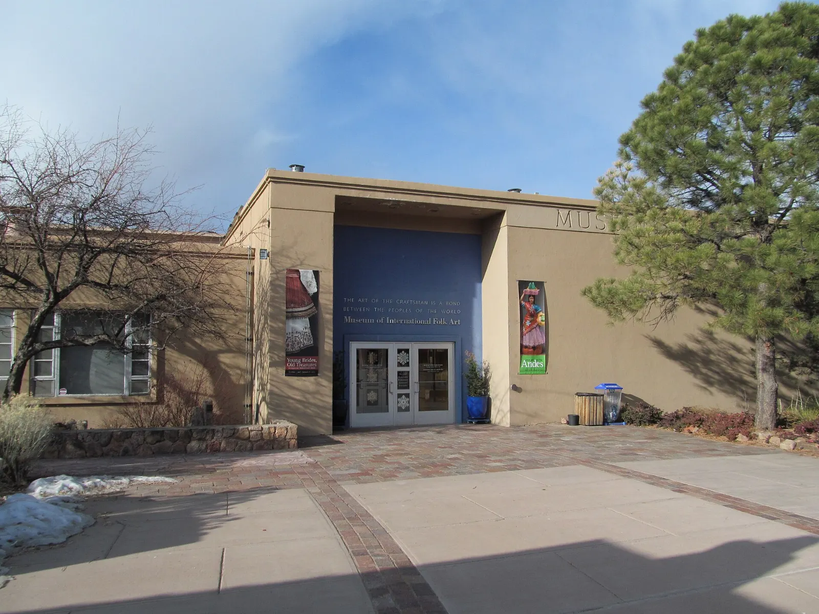 The entrance to the Museum of International Folk Art on Museum Hill, Santa Fe, New Mexico