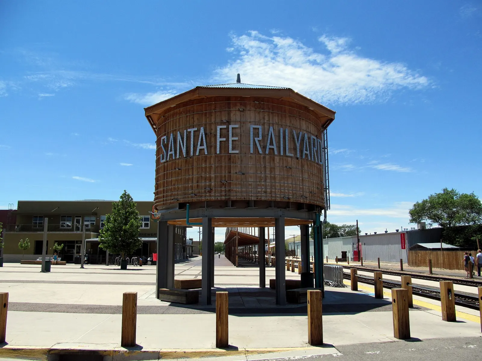 The water tower and rail depot buildings in the Santa Fe Railyard district, New Mexico