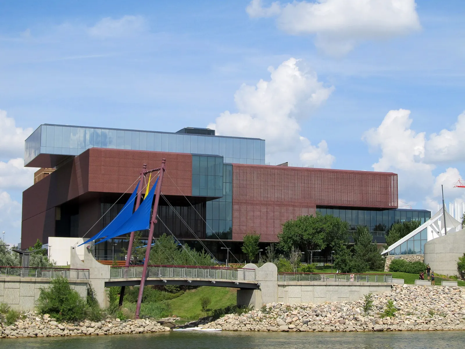 Glass facade of the Remai Modern art museum at River Landing, Saskatoon, Saskatchewan