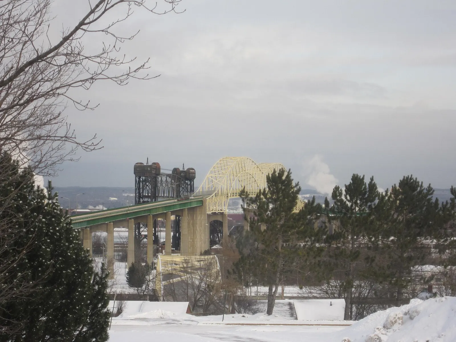 The International Bridge crossing the St. Marys River, Sault Ste. Marie, Ontario