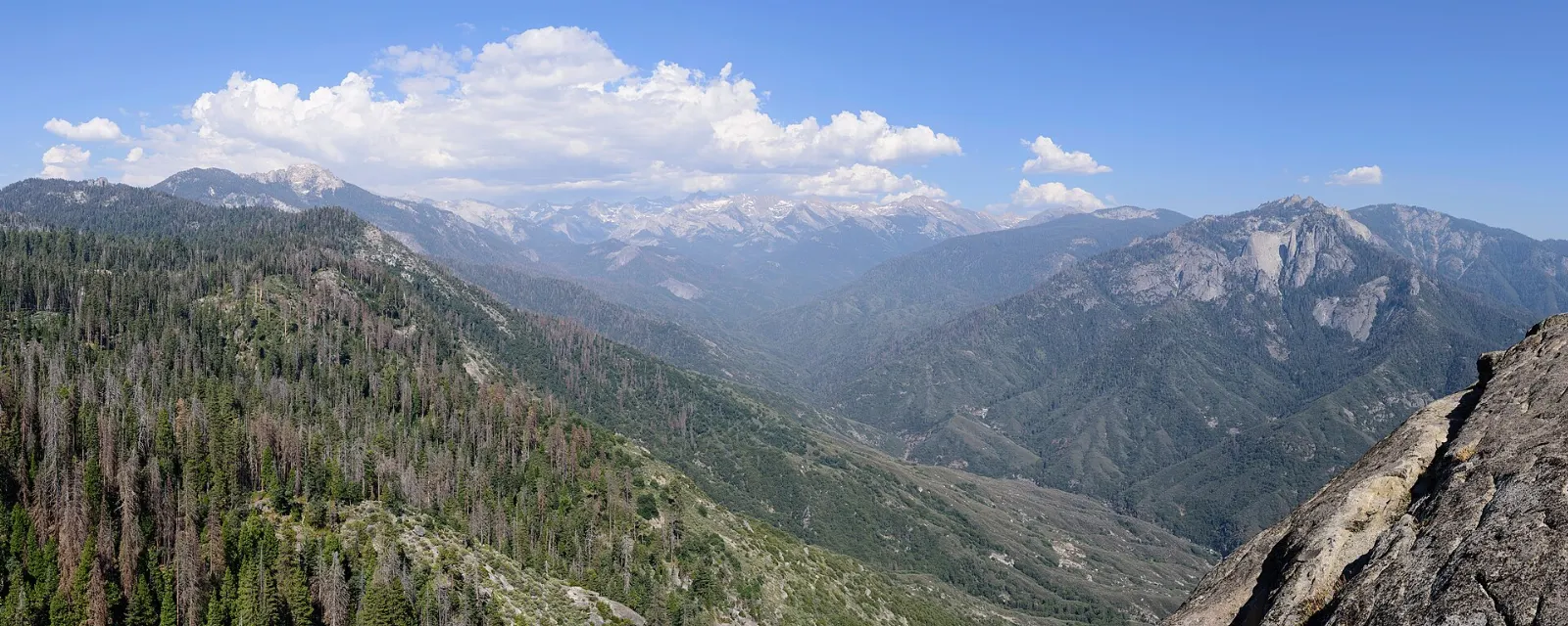 The granite dome of Moro Rock with a stairway cut into its summit ridge, Sequoia and Kings Canyon National Parks, California