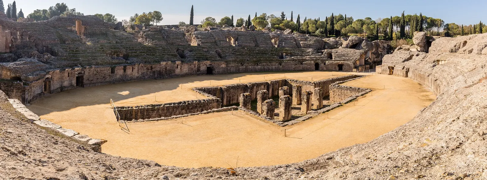The ruins of the Roman amphitheater at Itálica near Seville, Spain