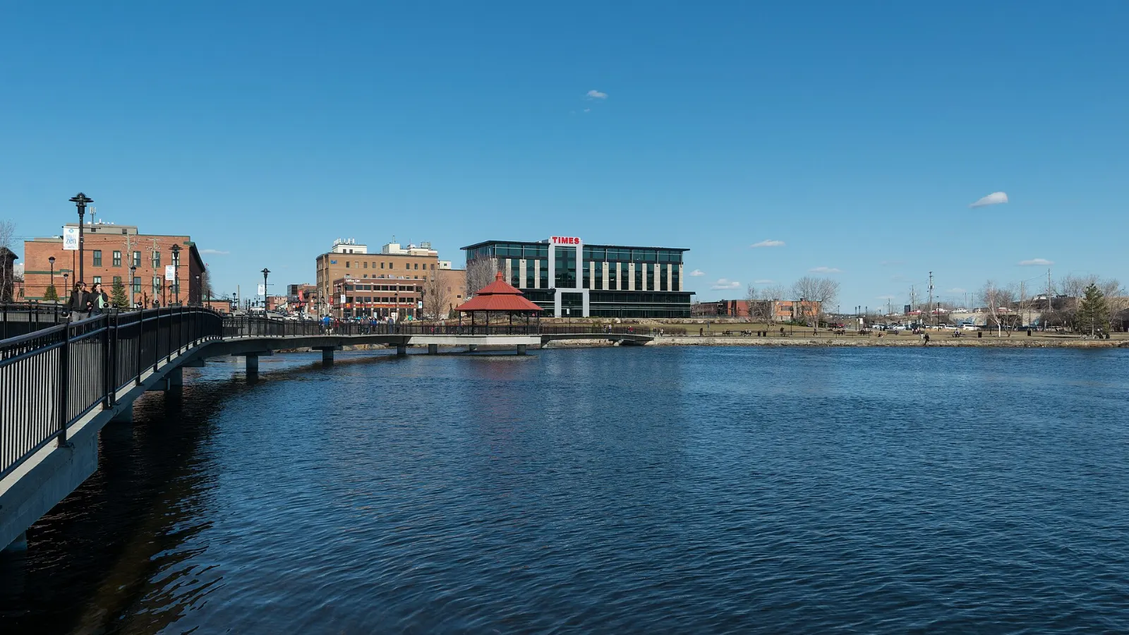 Promenade and water of Lac des Nations in Sherbrooke, Quebec