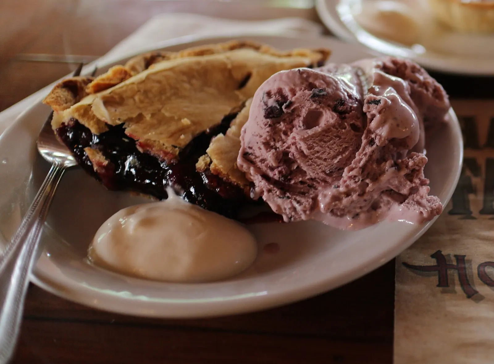 Saskatoon berry pie on a plate, Spruce Woods Provincial Park, Manitoba