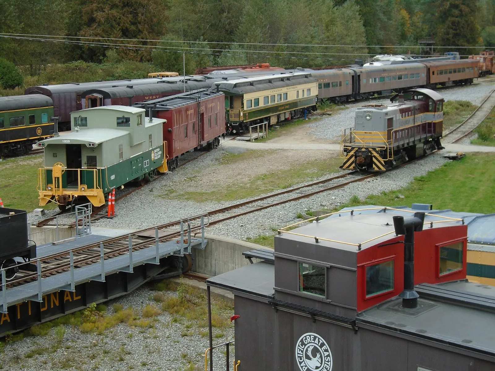 Historic locomotives at the West Coast Railway Heritage Park in Squamish, British Columbia