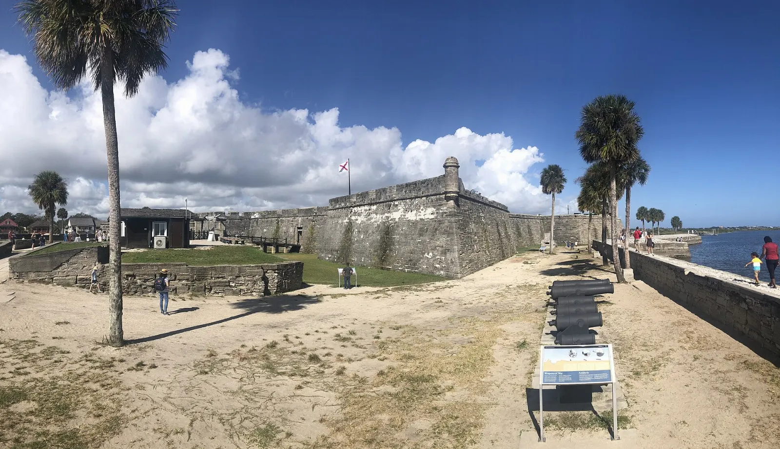Historic cannons on the gun deck of Castillo de San Marcos overlooking the bay, St. Augustine, Florida