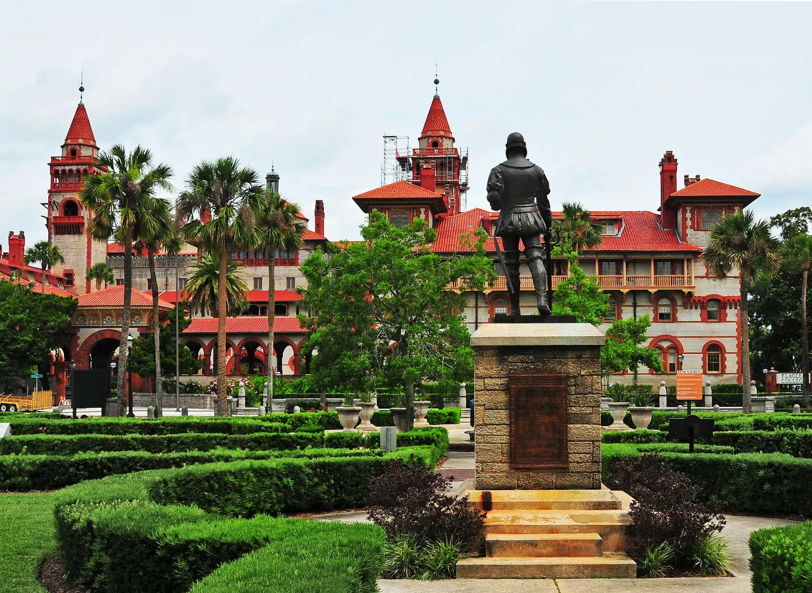 Spanish Renaissance Revival towers and courtyard of Ponce de Leon Hall at Flagler College, St. Augustine, Florida