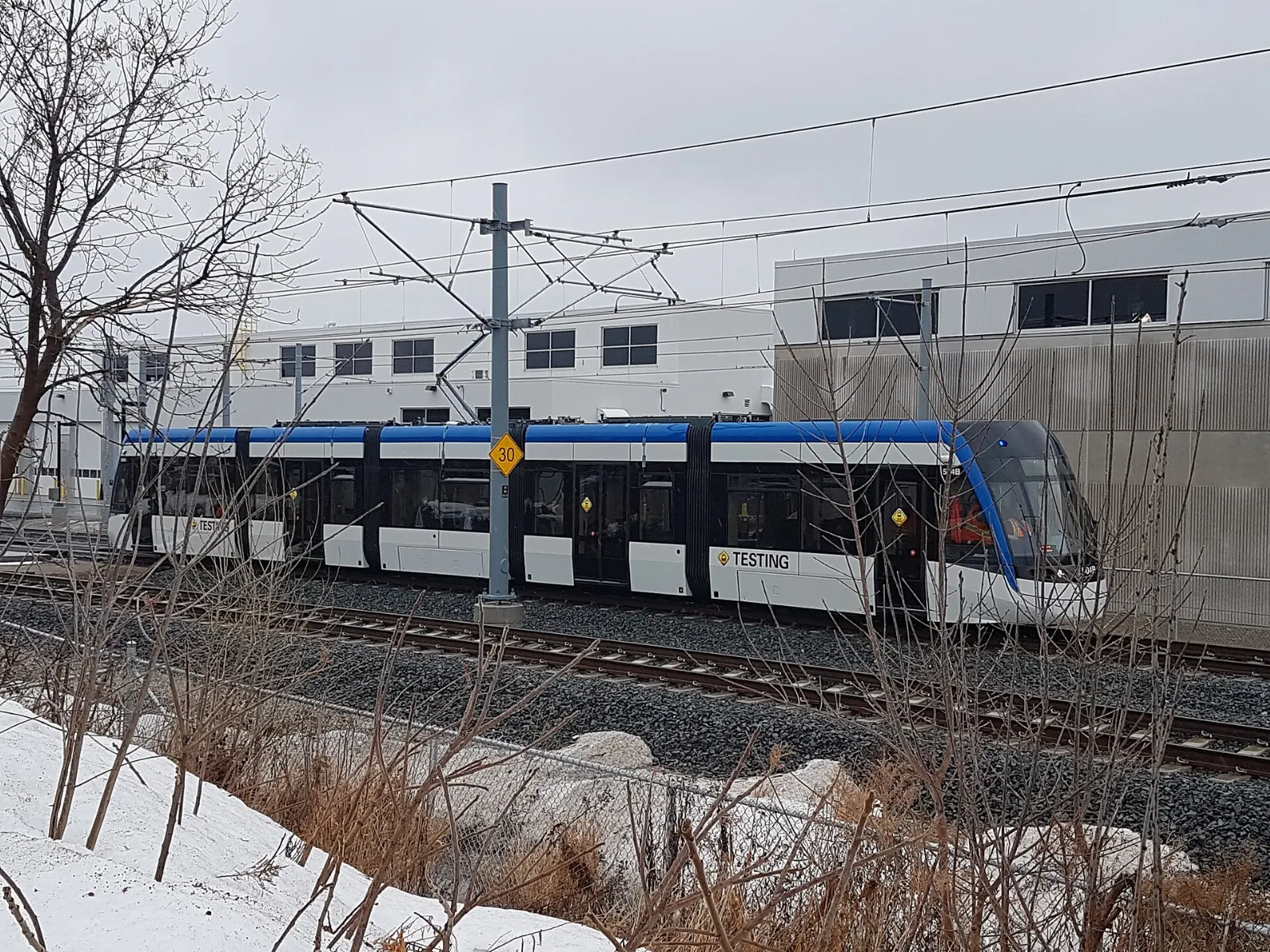 An ION light rail vehicle in Waterloo Region, St. Jacobs, Ontario