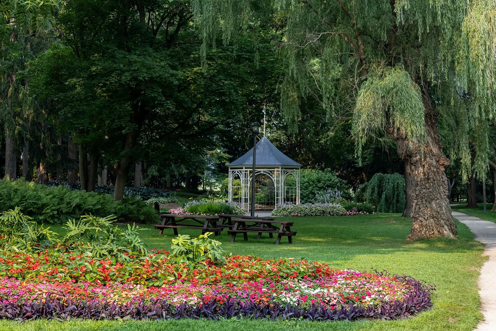 Garden beds and gazebo at the Shakespearean Gardens in Stratford, Ontario