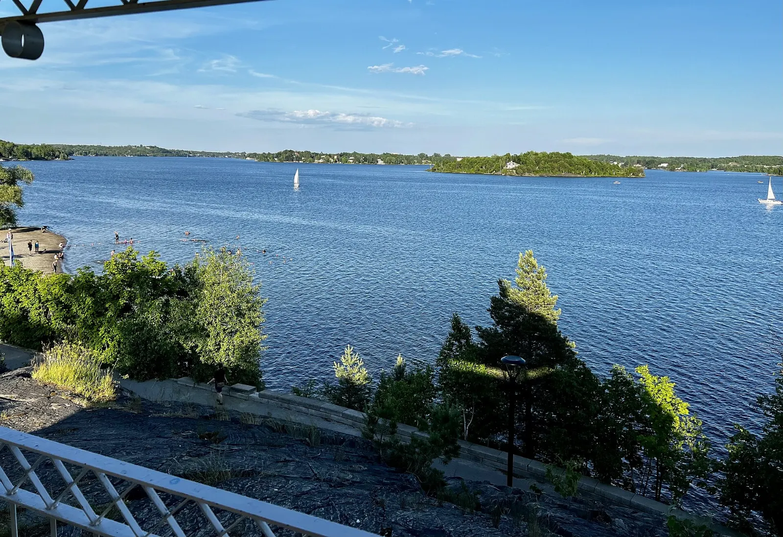 Bell Park beach and boardwalk beside Ramsey Lake in Sudbury, Ontario