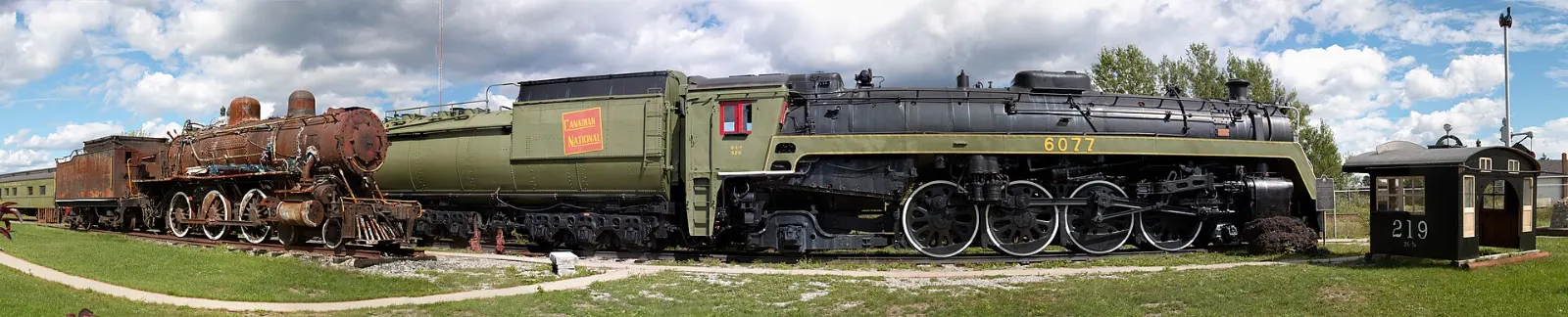 Locomotive and rolling stock at the Northern Ontario Railroad Museum in Capreol, Sudbury, Ontario