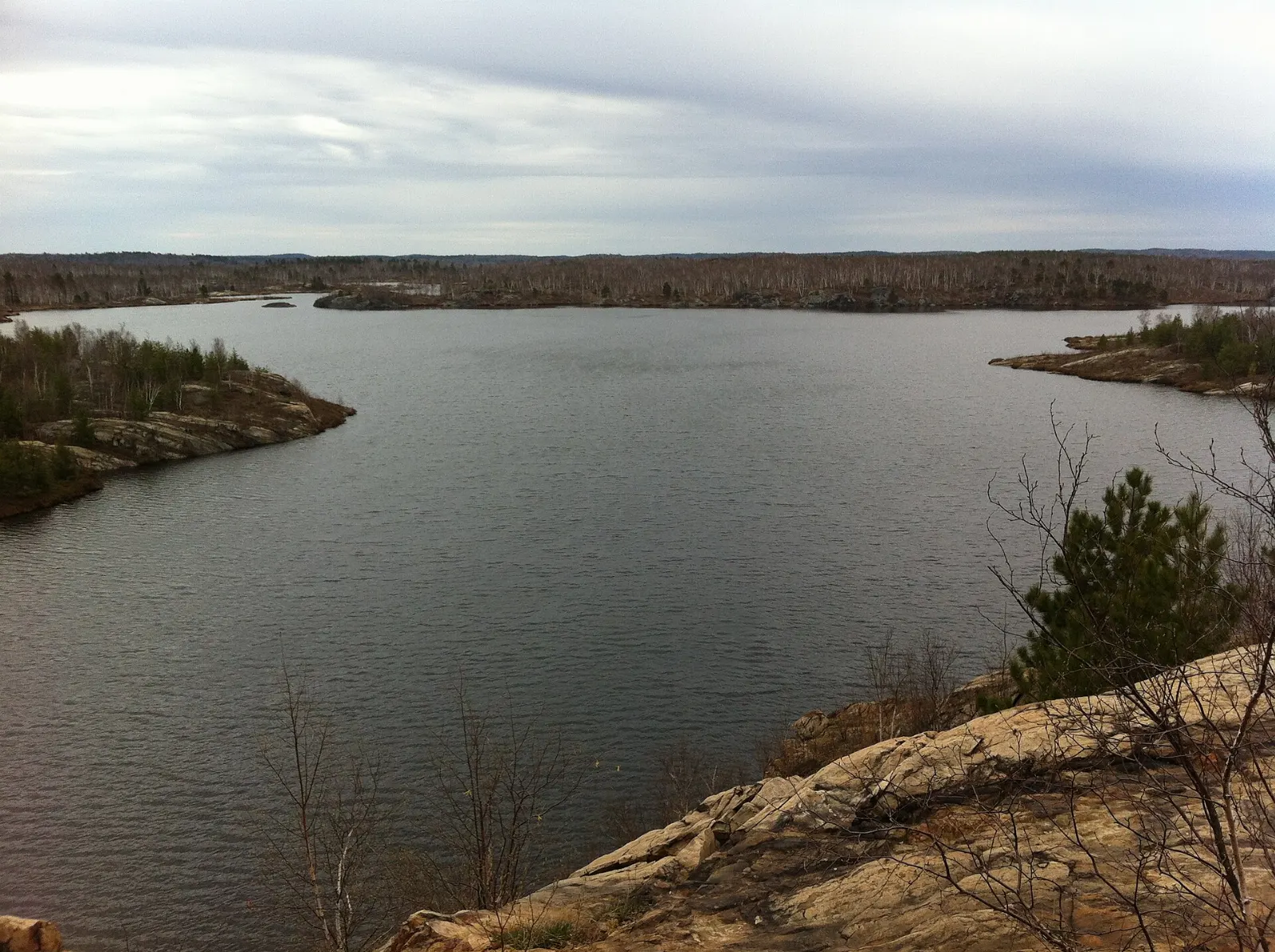 Trail and lake in the Lake Laurentian Conservation Area in Sudbury, Ontario
