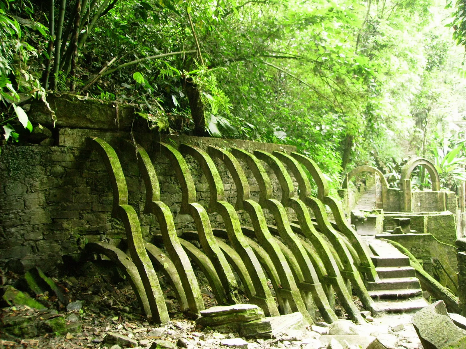 Concrete arches and stairways among trees at Las Pozas, Tamasopo, San Luis Potosí