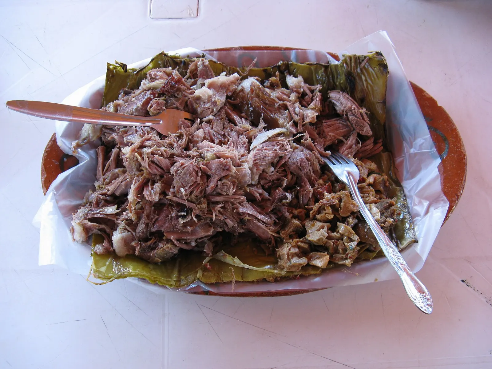 Barbacoa of lamb served with tortillas in central Mexico, Teotihuacan, State of Mexico