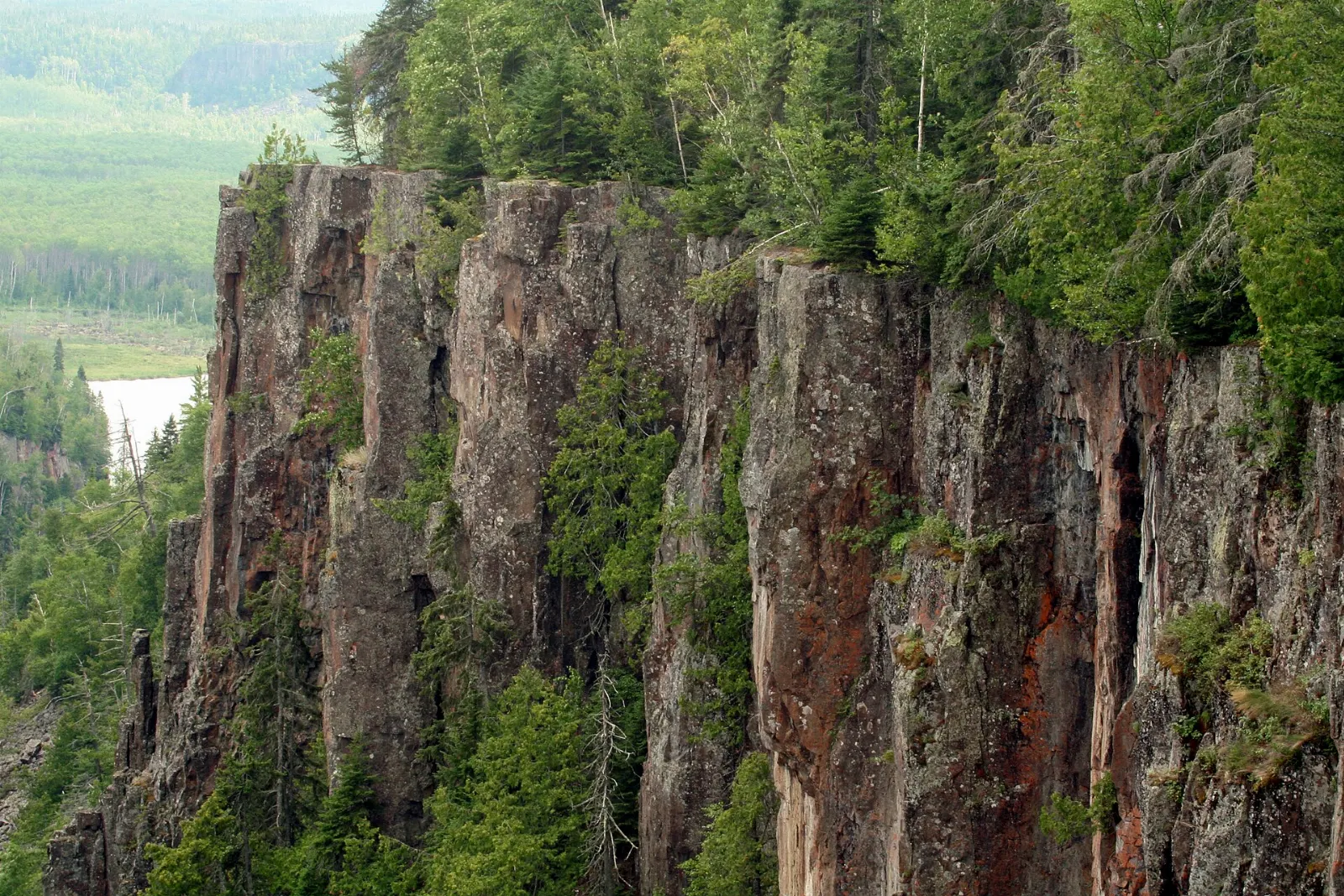 The deep rock gorge of Ouimet Canyon seen from a viewing platform, Thunder Bay, Ontario