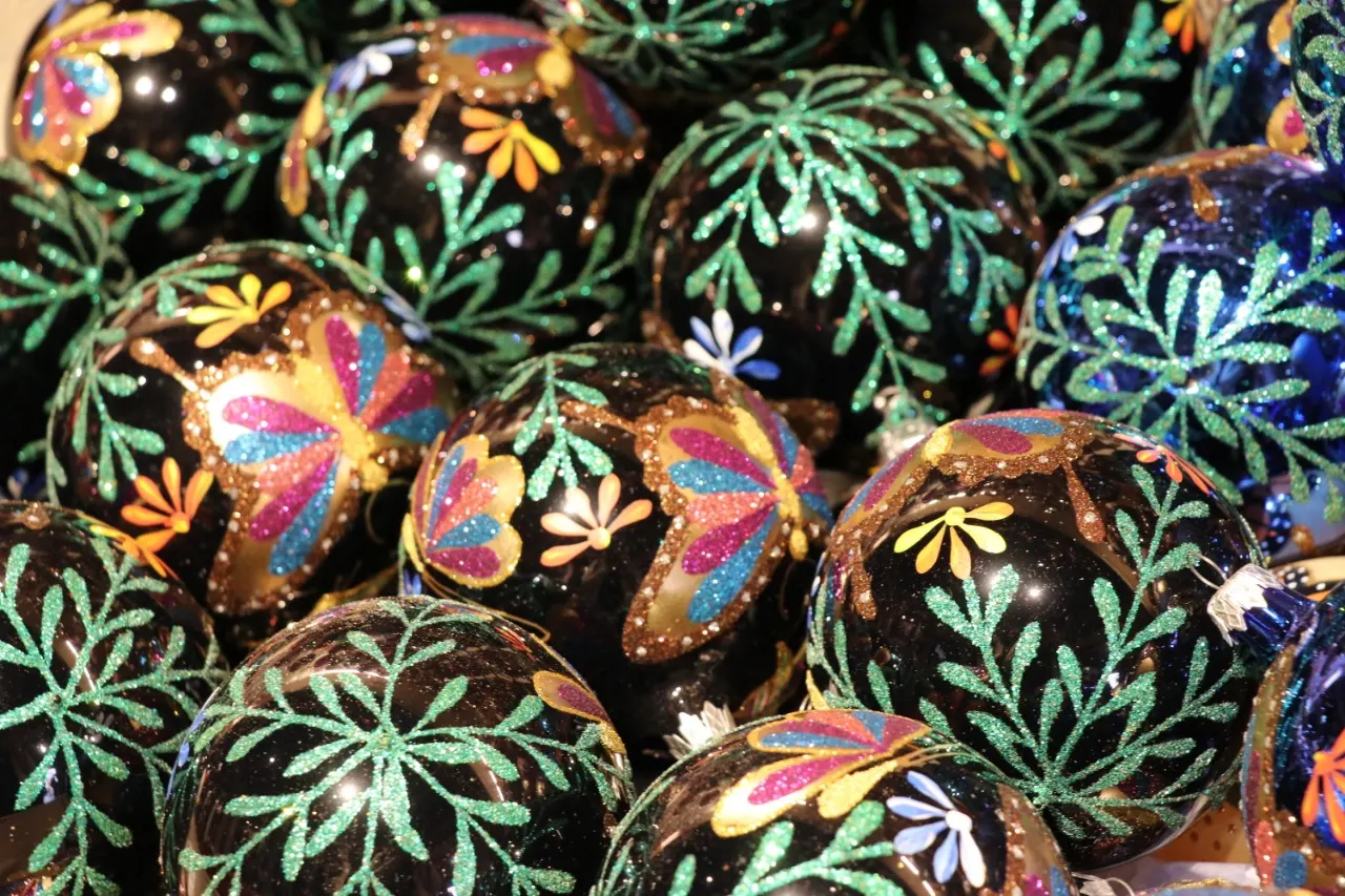 Colorful glass Christmas spheres made in Tlalpujahua, Michoacán