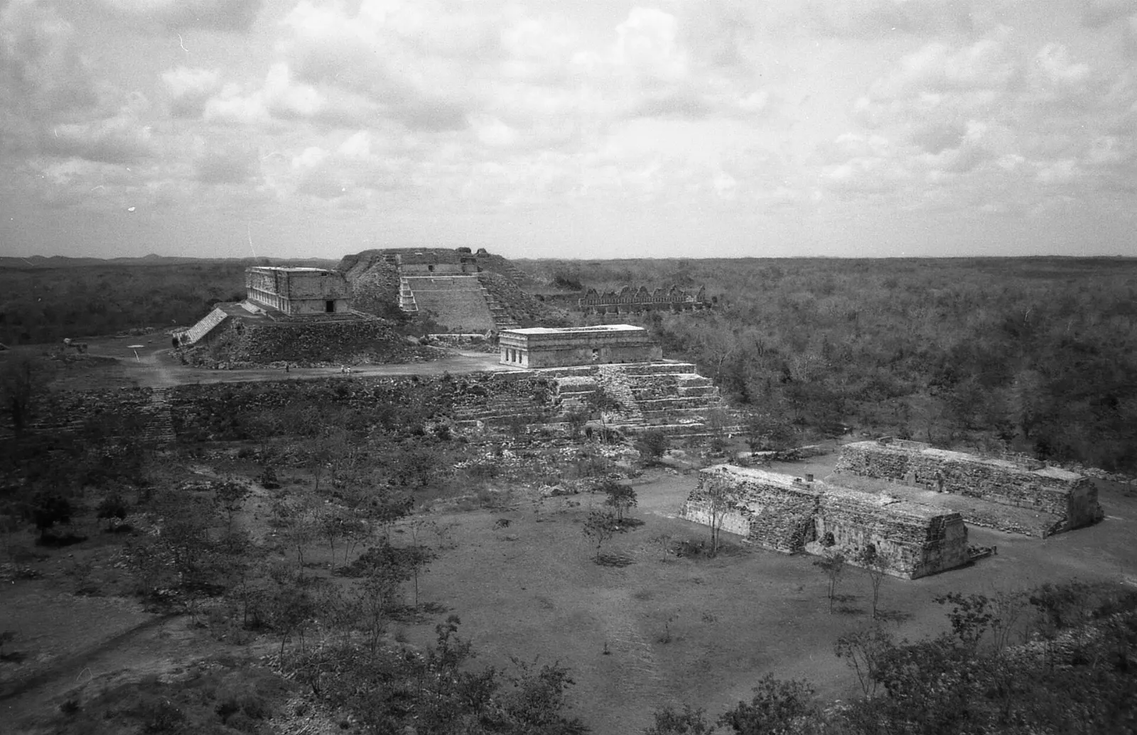 Rounded step pyramid with a steep stairway at Uxmal, Yucatán