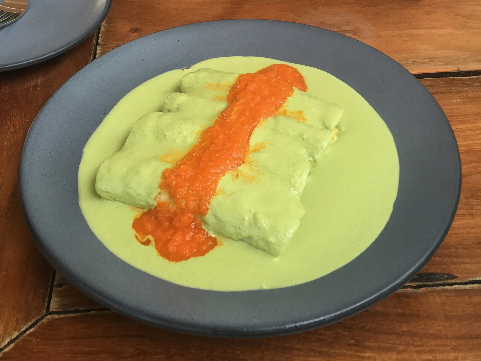 Papadzules tortillas with pumpkin seed sauce, Uxmal, Yucatán