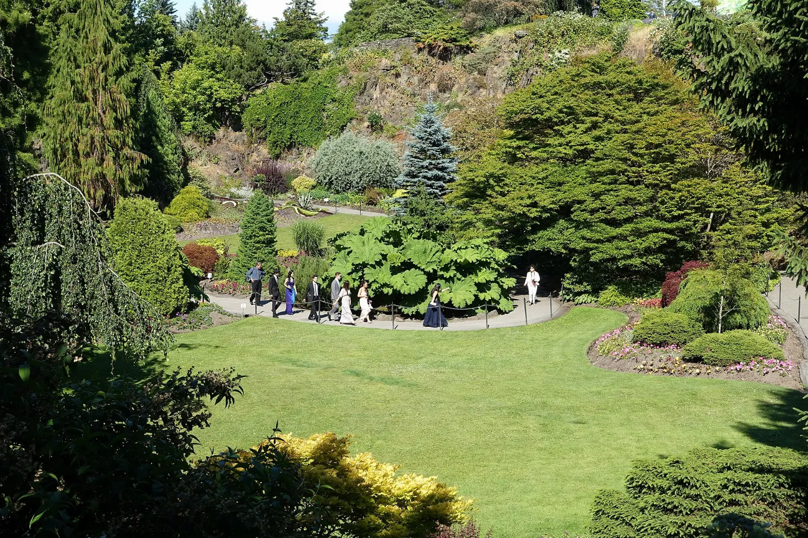 Terraced flower beds in the sunken quarry garden at Queen Elizabeth Park, Vancouver, Canada