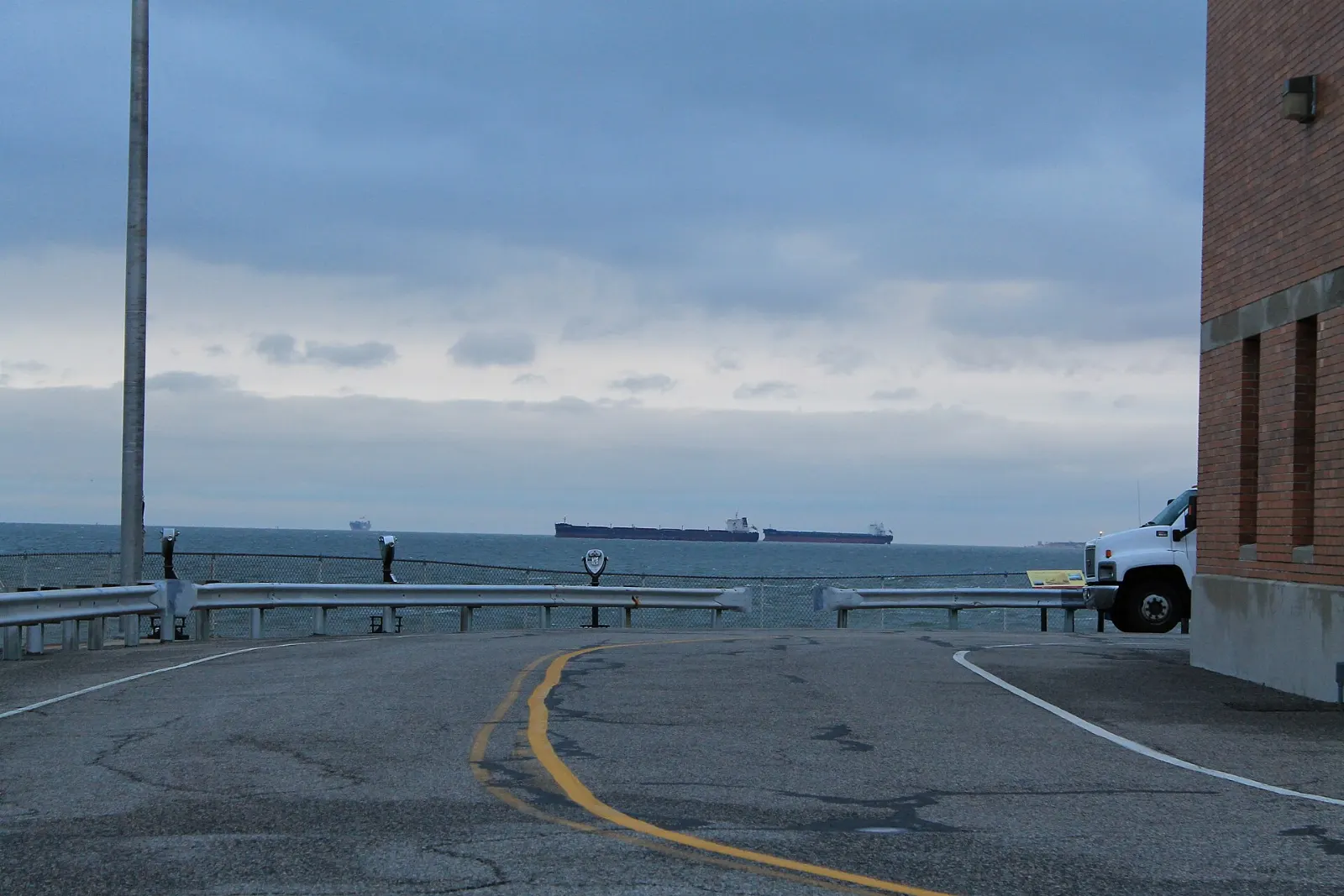 The long low trestle of the Chesapeake Bay Bridge-Tunnel crossing open water, Virginia Beach, Virginia