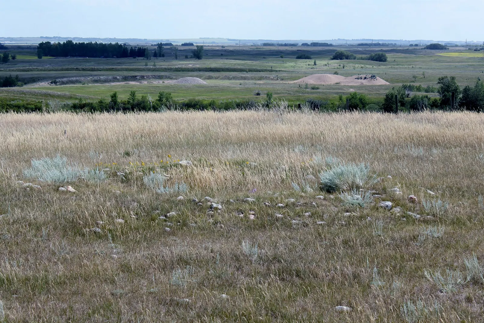Stone arrangement of the medicine wheel at Wanuskewin, Wanuskewin Heritage Park, Saskatchewan