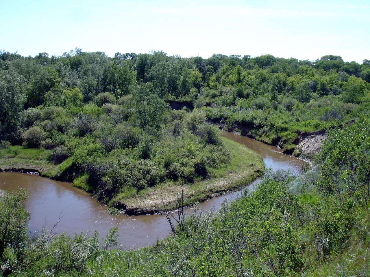 Wooded valley trail at Beaver Creek Conservation Area near Saskatoon, Wanuskewin Heritage Park, Saskatchewan