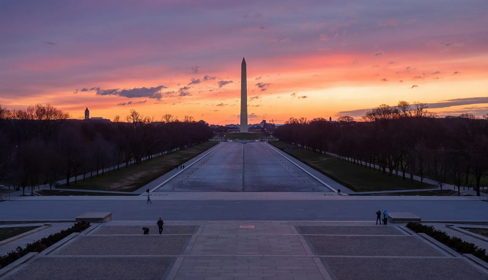 The white marble obelisk of the Washington Monument under a blue sky, Washington, D.C., District of Columbia