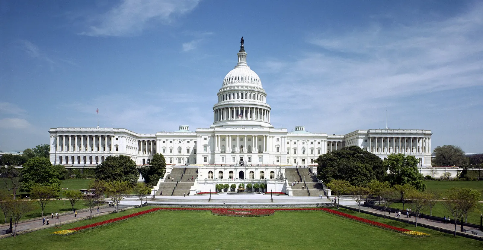 The dome and west front of the United States Capitol seen from the National Mall, Washington, D.C., District of Columbia