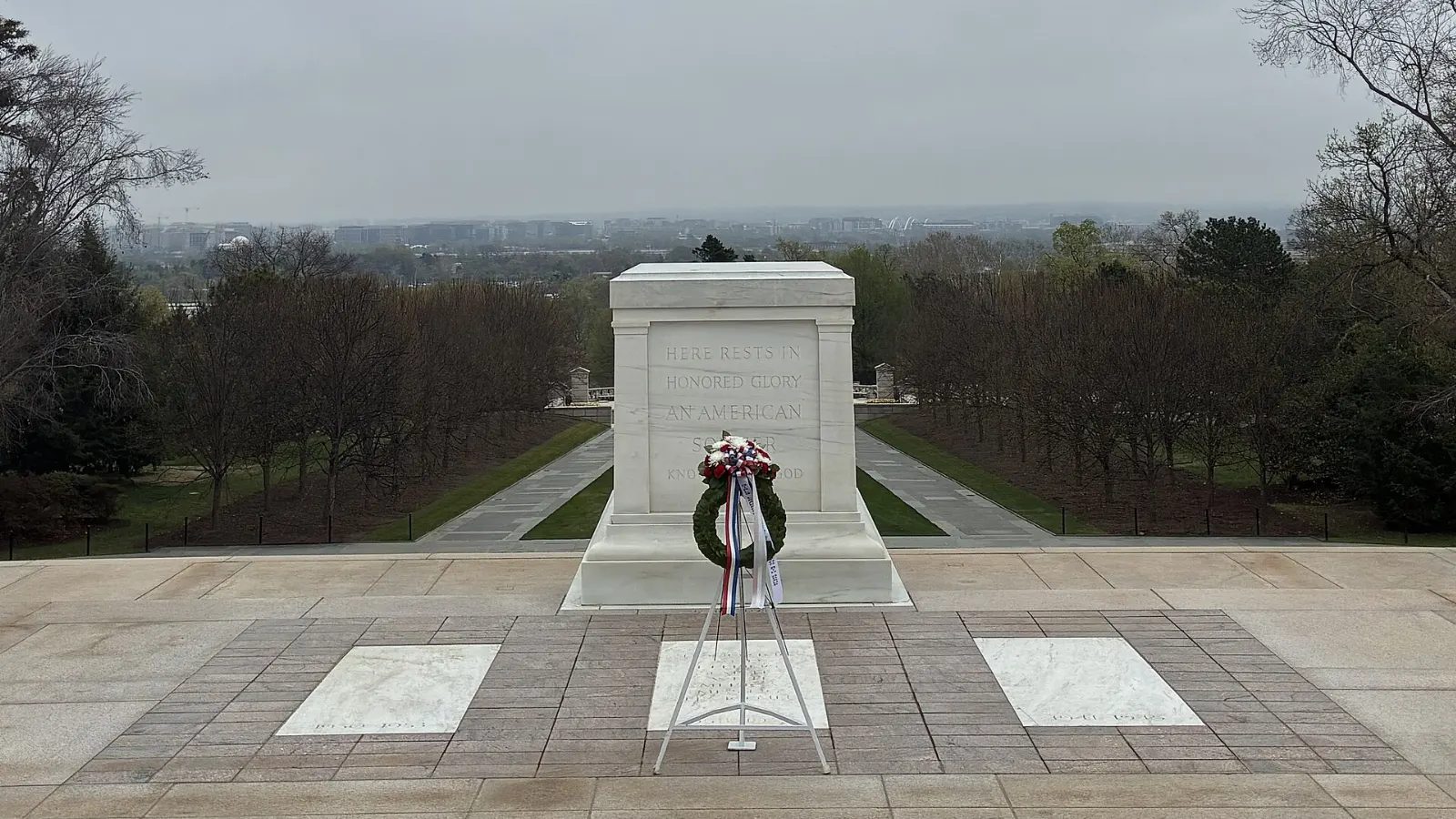 The marble Tomb of the Unknown Soldier at Arlington National Cemetery, Washington, D.C., District of Columbia