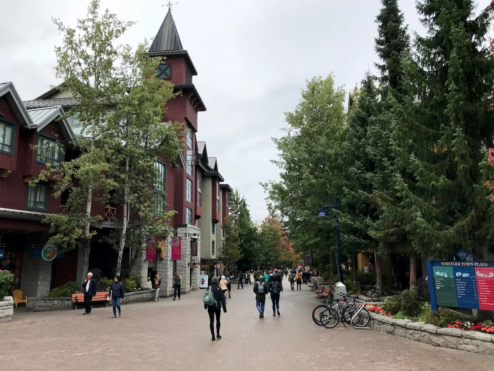 Pedestrians walking through Whistler Village, British Columbia