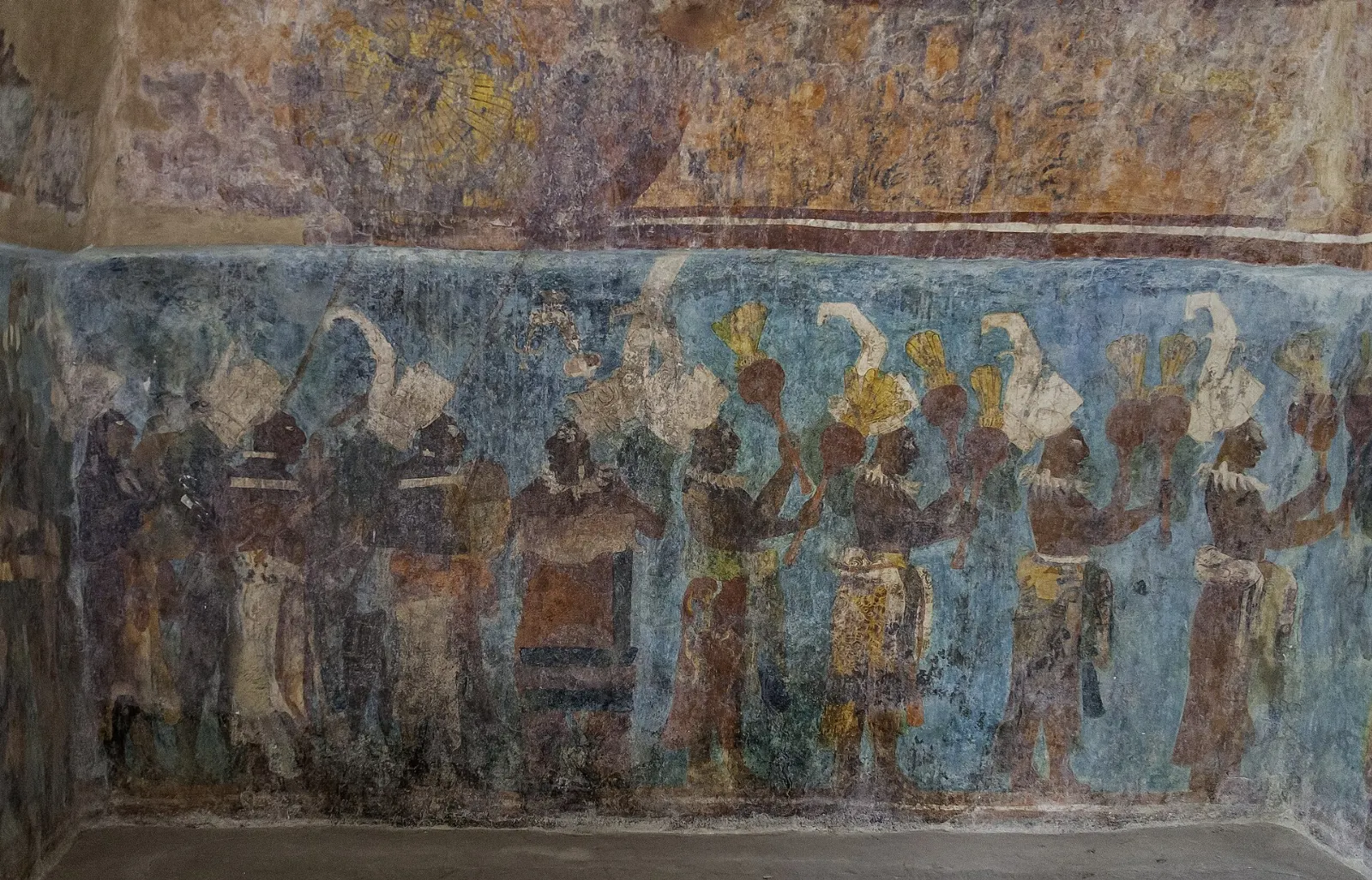 Painted murals inside the Temple of the Murals at Bonampak, Yaxchilán, Chiapas