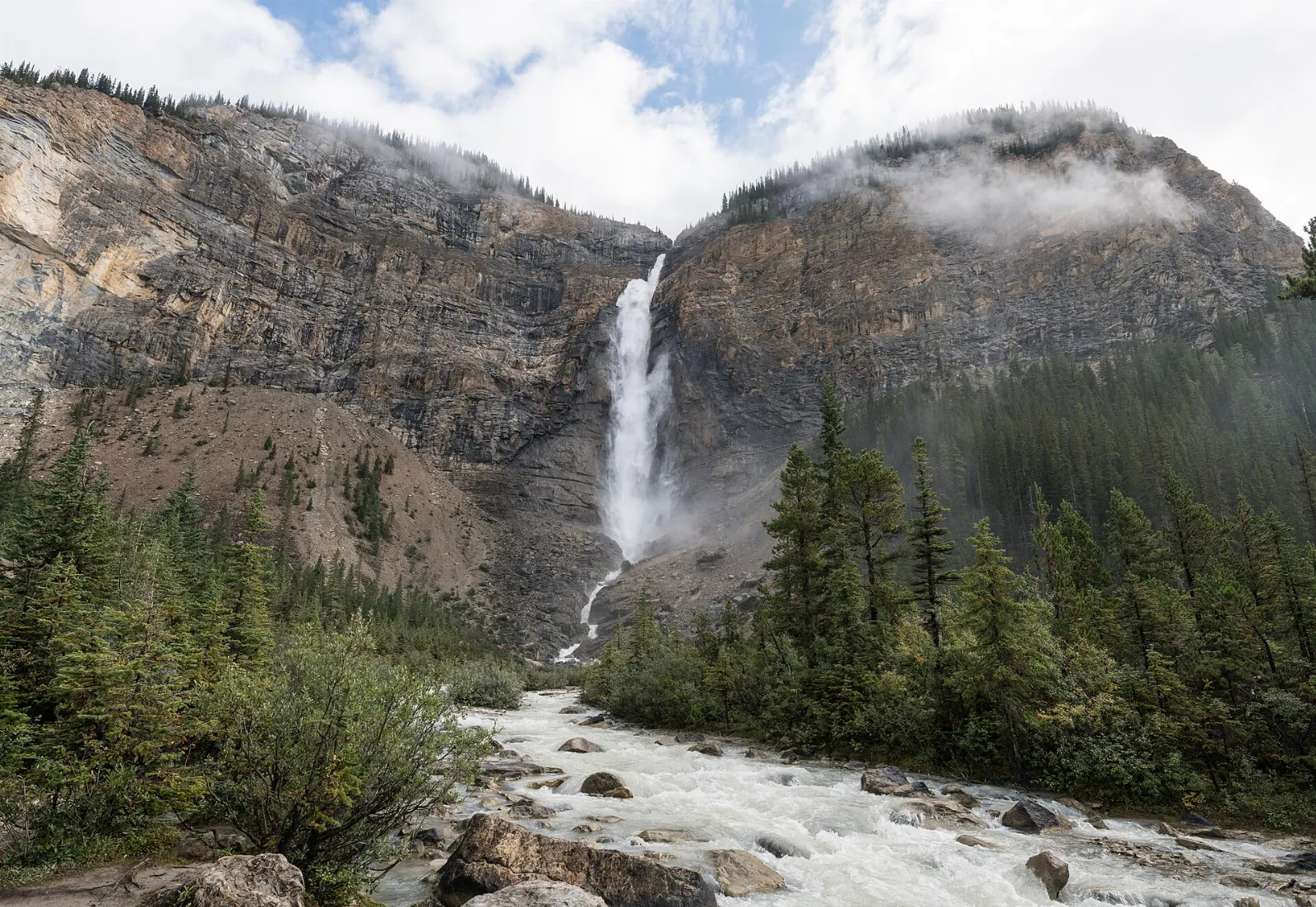 Takakkaw Falls pouring down a rock face in the Yoho Valley, Yoho National Park, British Columbia