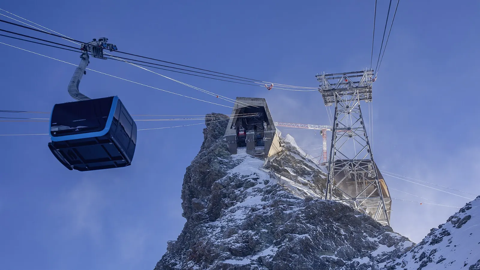 Cable car summit station and viewing platform on the Klein Matterhorn above glaciers, Zermatt, Switzerland