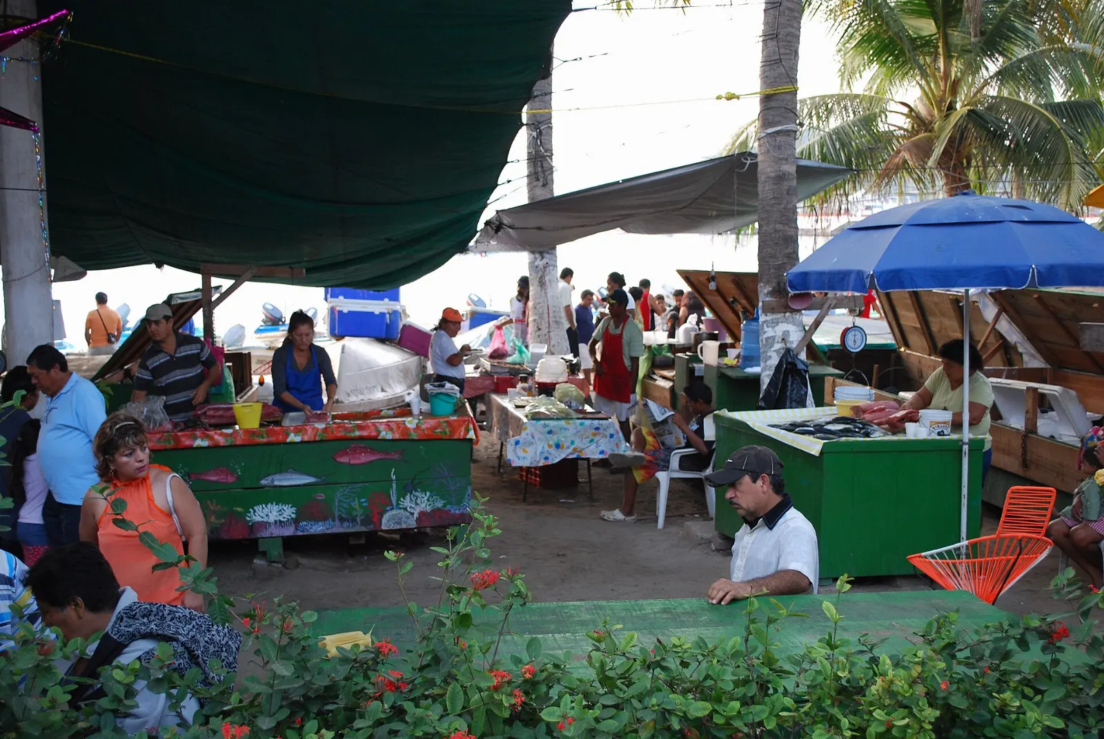 Stalls selling crafts in the crafts market of Zihuatanejo, Guerrero