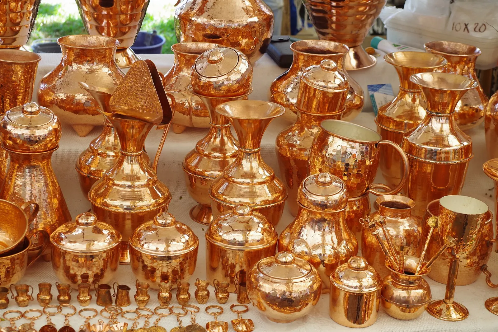 Hand-hammered copper pieces made in Santa Clara del Cobre, Zirahuén, Michoacán